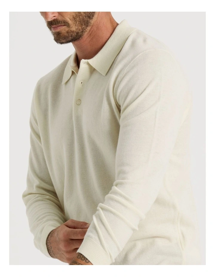 Australian Merino Long Sleeve Polo in Ecru image 7