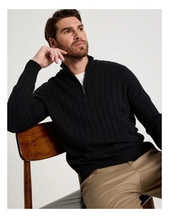 Rib Quarter Zip Sweater in Black