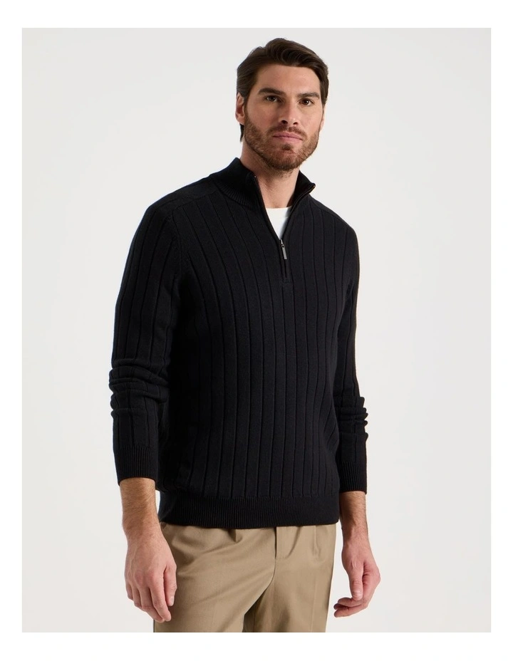 Rib Quarter Zip Sweater in Black image 2