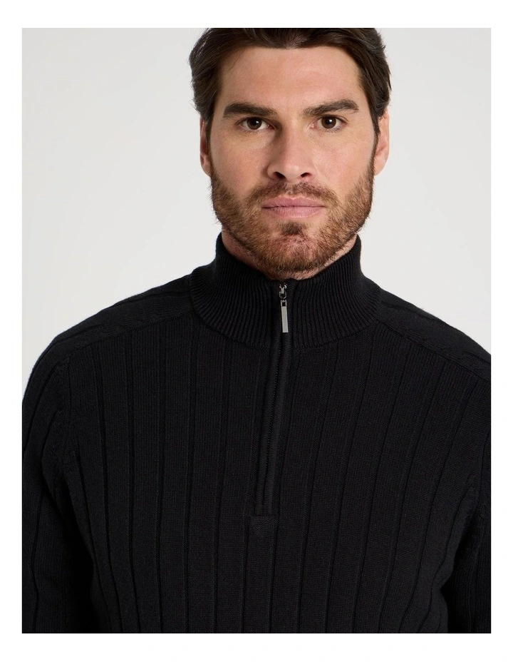 Rib Quarter Zip Sweater in Black image 4