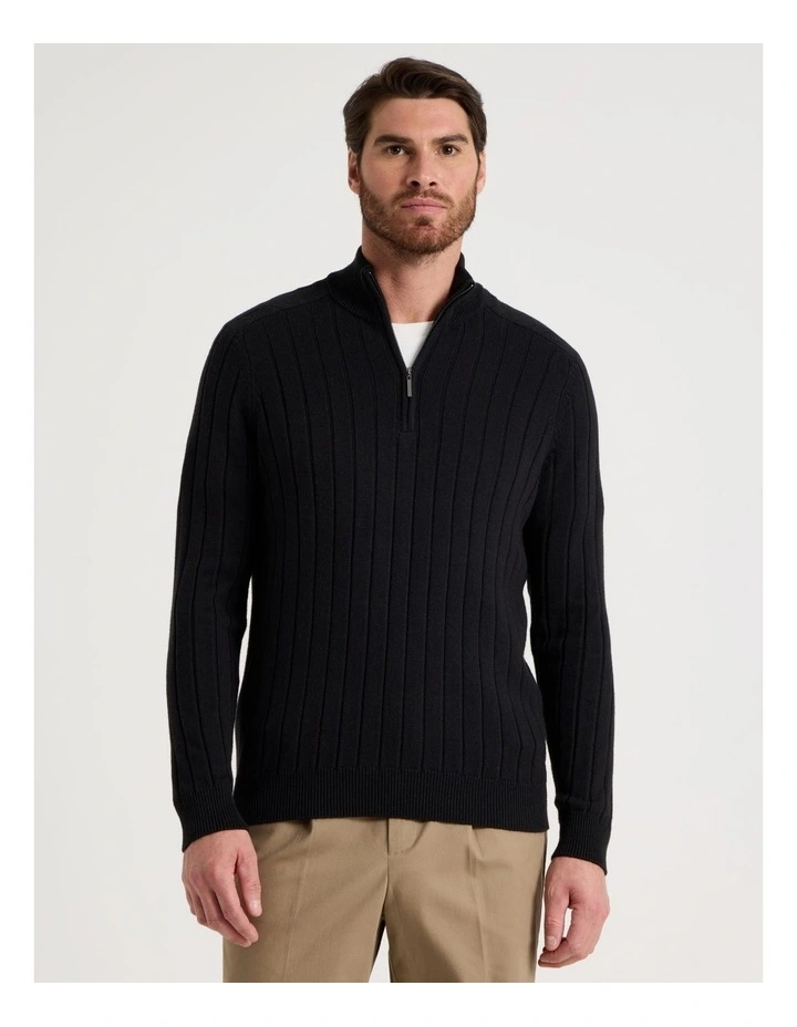 Rib Quarter Zip Sweater in Black image 5