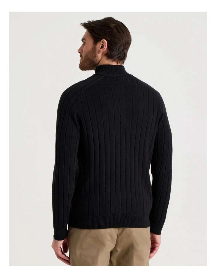 Rib Quarter Zip Sweater in Black image 6