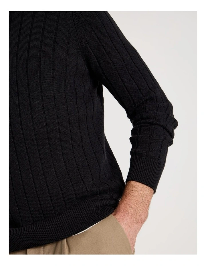 Rib Quarter Zip Sweater in Black image 7