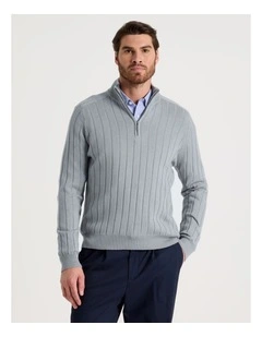 Rib Quarter Zip Sweater in Steel