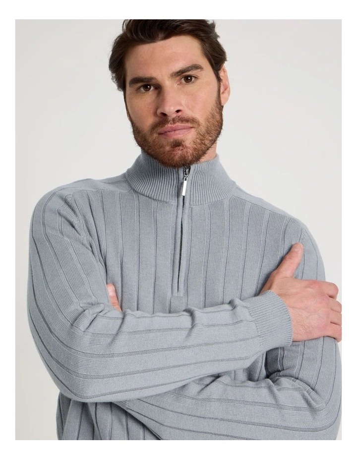 Rib Quarter Zip Sweater in Steel image 2