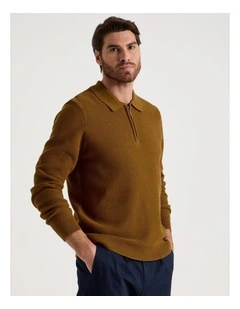 Waffle Knit Quarter Zip Sweater in Caramel