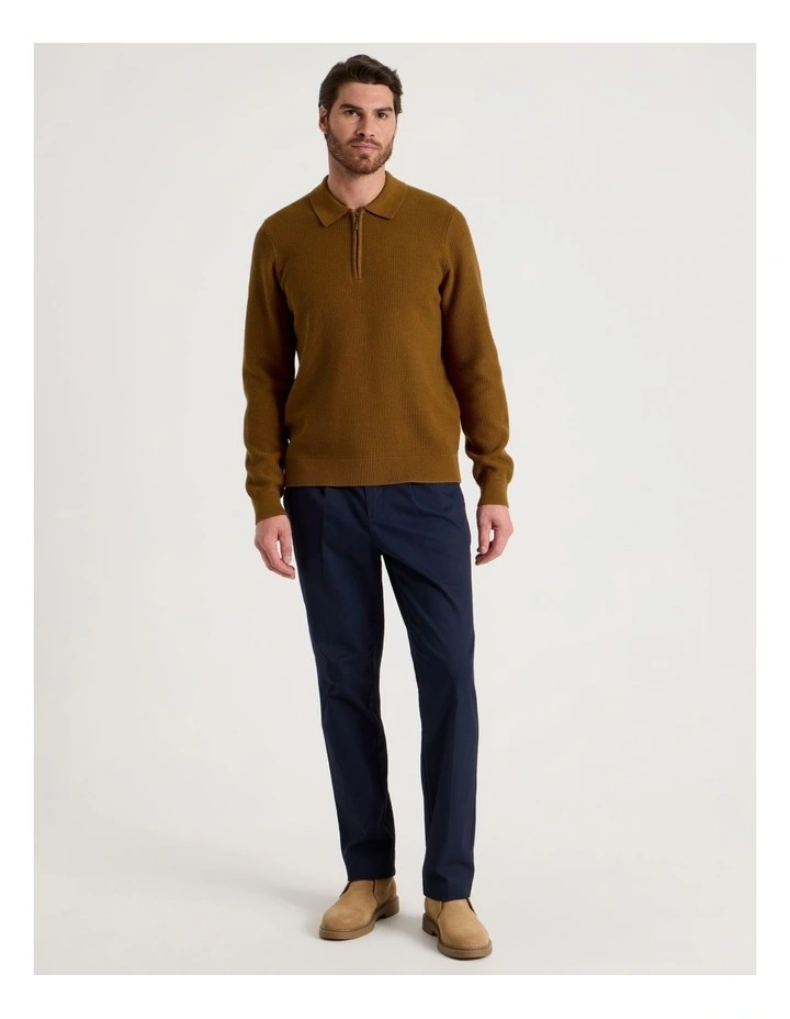 Waffle Knit Quarter Zip Sweater in Caramel image 2
