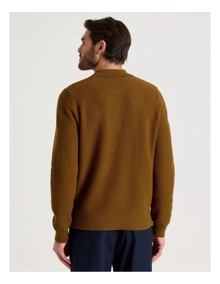 Waffle Knit Quarter Zip Sweater in Caramel image 6
