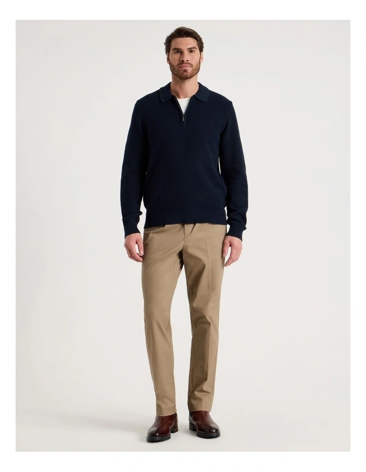 Waffle Knit Quarter Zip Sweater in Navy image 3