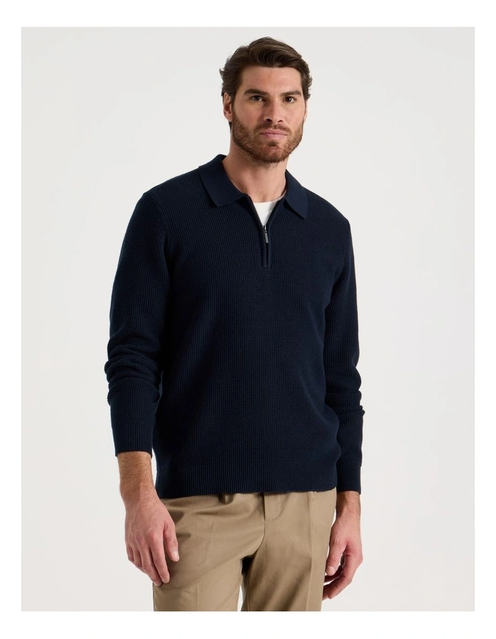 Waffle Knit Quarter Zip Sweater in Navy image 5