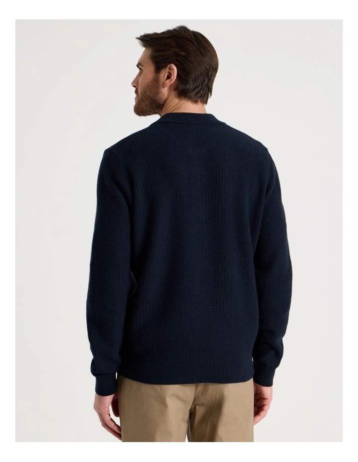 Waffle Knit Quarter Zip Sweater in Navy image 6