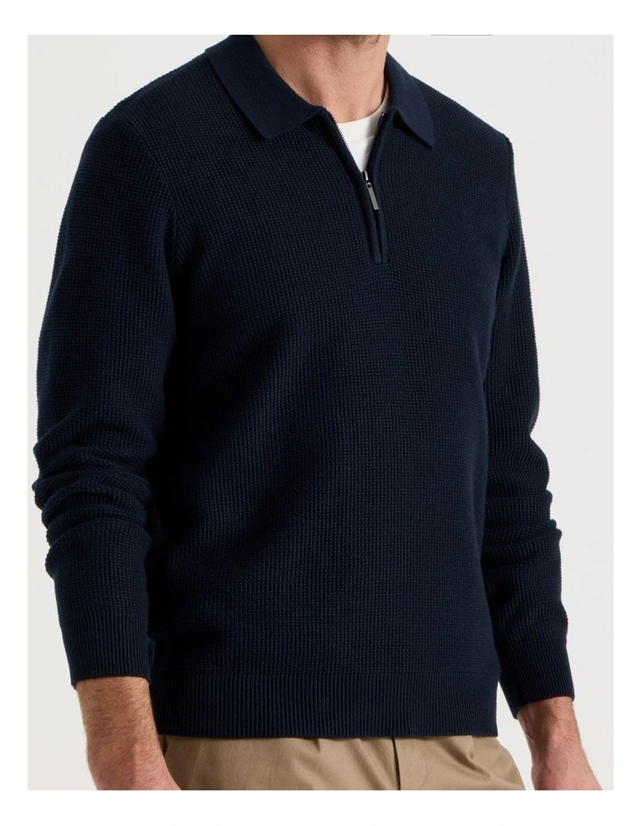 Waffle Knit Quarter Zip Sweater in Navy image 7
