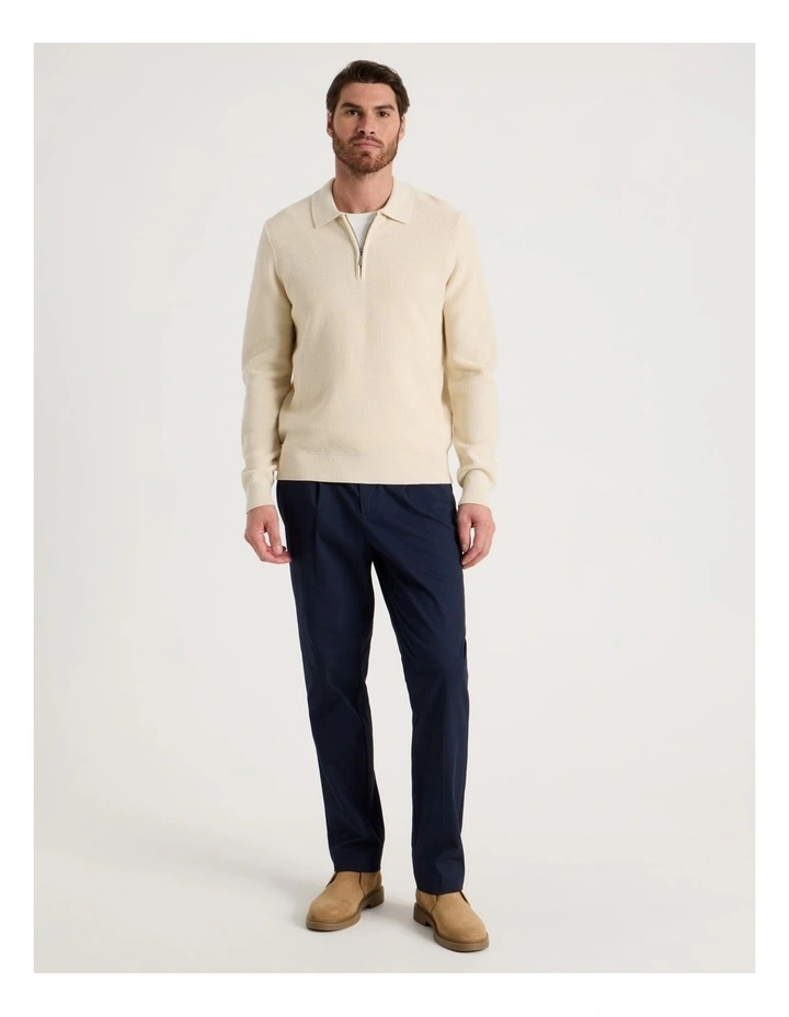 Waffle Knit Quarter Zip Sweater in Ecru image 4
