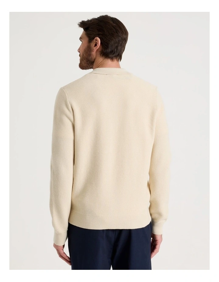 Waffle Knit Quarter Zip Sweater in Ecru image 5