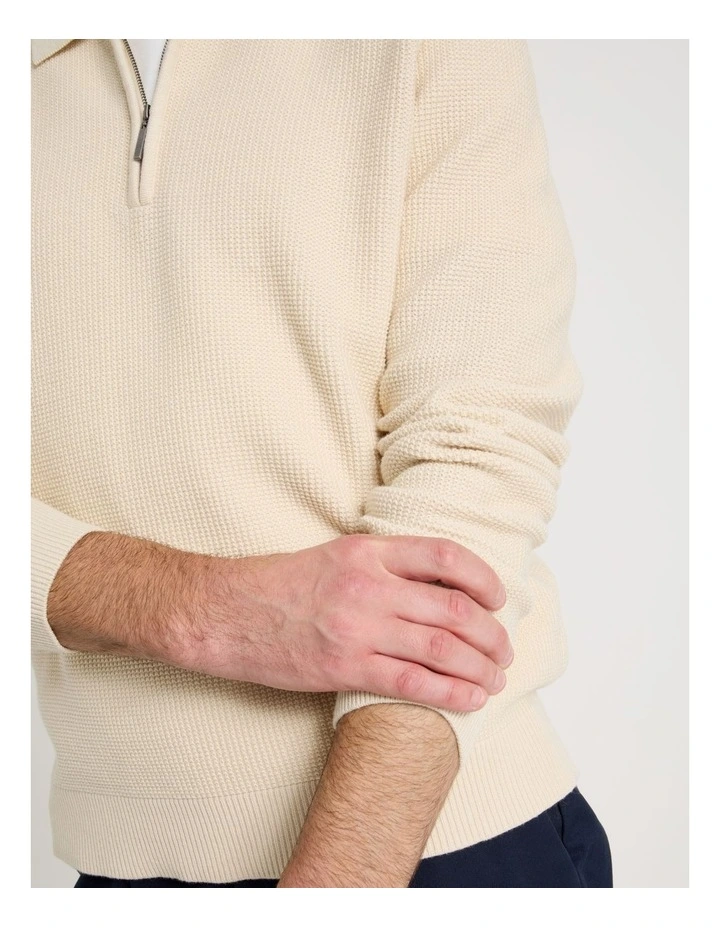Waffle Knit Quarter Zip Sweater in Ecru image 6