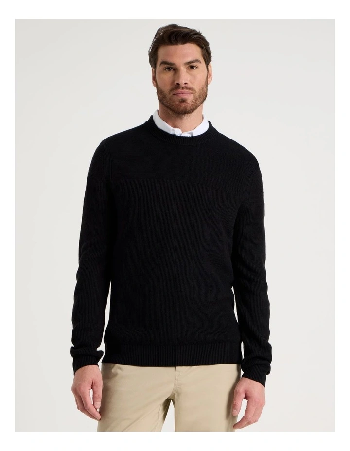 Splice Rib Knit Sweater in Black image 1