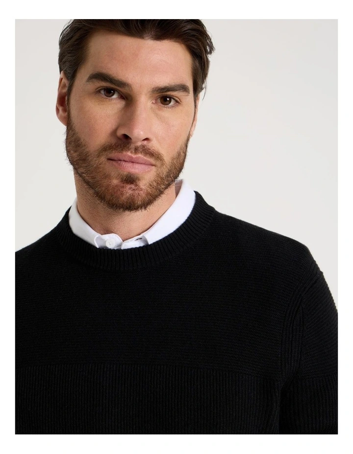 Splice Rib Knit Sweater in Black image 2