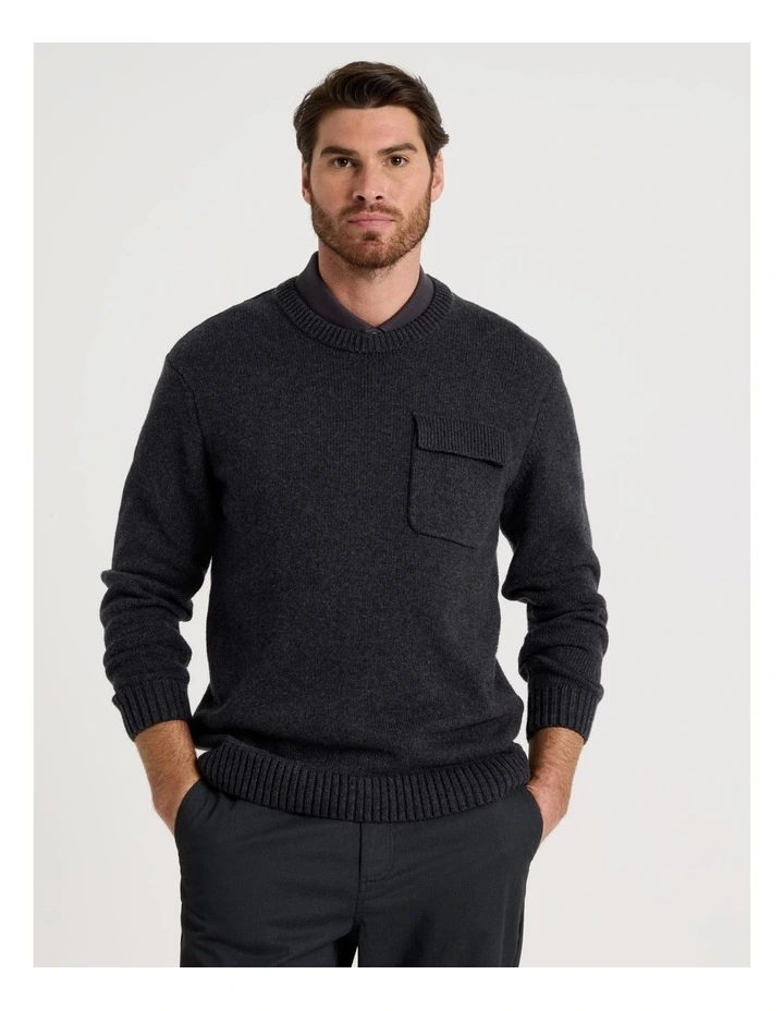 Nep Yarn Knit Patch Pocket Sweater in Charcoal image 1