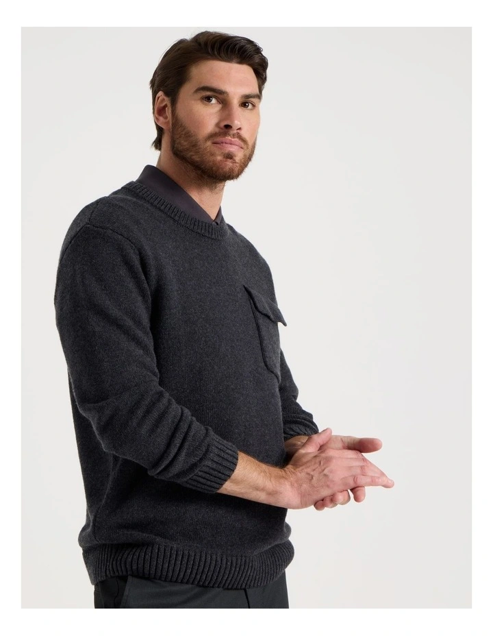 Nep Yarn Knit Patch Pocket Sweater in Charcoal image 2