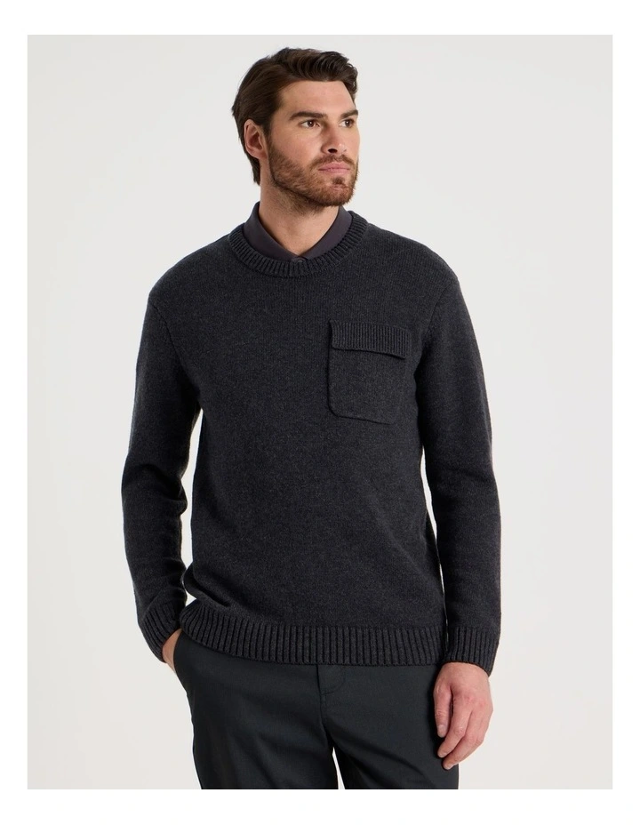 Nep Yarn Knit Patch Pocket Sweater in Charcoal image 5
