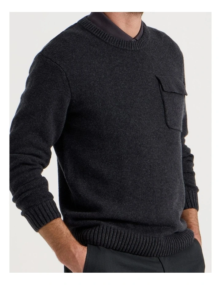 Nep Yarn Knit Patch Pocket Sweater in Charcoal image 7