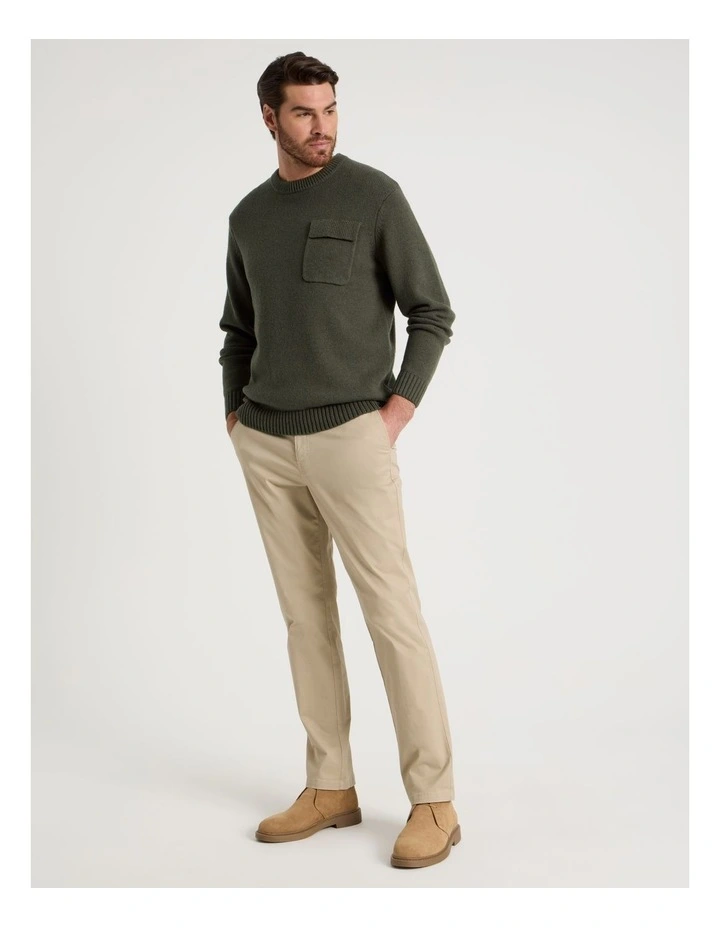 Nep Yarn Knit Patch Pocket Sweater in Olive image 2