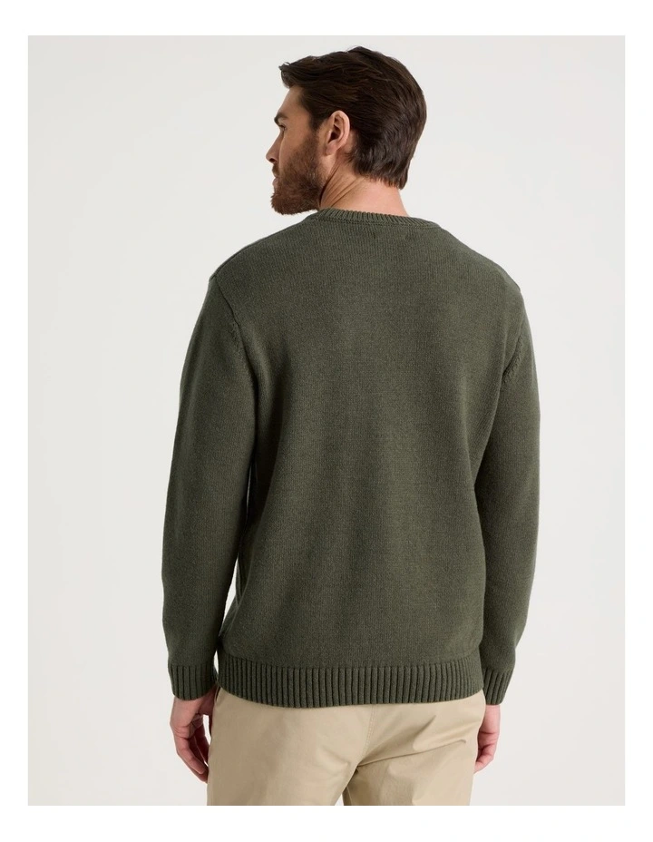 Nep Yarn Knit Patch Pocket Sweater in Olive image 6
