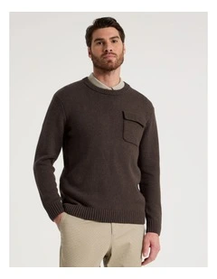 Nep Yarn Knit Patch Pocket Sweater in Charcoal