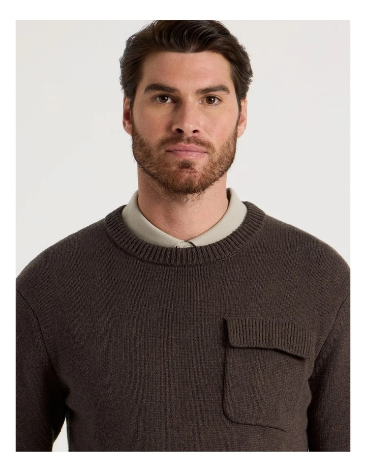 Nep Yarn Knit Patch Pocket Sweater in Charcoal image 2