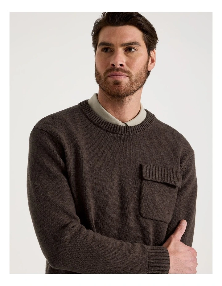 Nep Yarn Knit Patch Pocket Sweater in Charcoal image 5