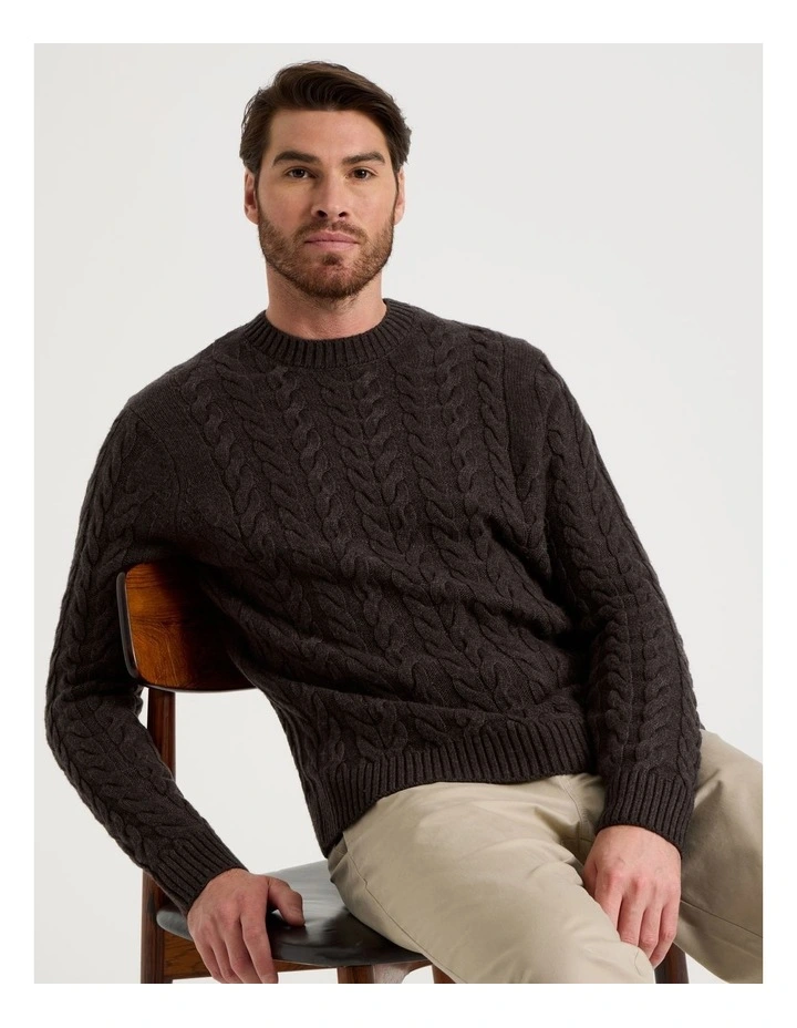 Crew Neck Cable Knit in Brown image 1