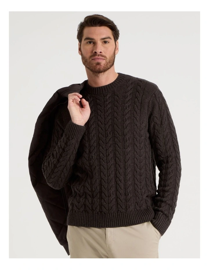 Crew Neck Cable Knit in Brown image 3