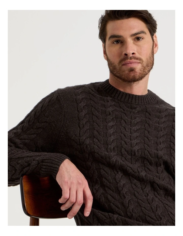 Crew Neck Cable Knit in Brown image 4