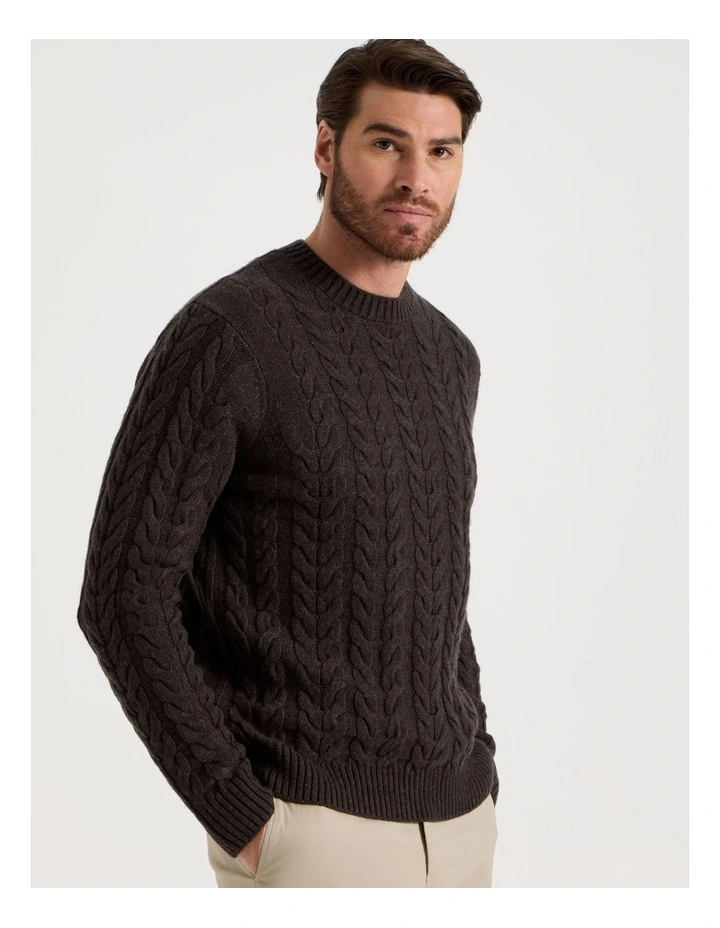 Crew Neck Cable Knit in Brown image 5