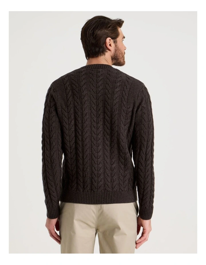 Crew Neck Cable Knit in Brown image 6