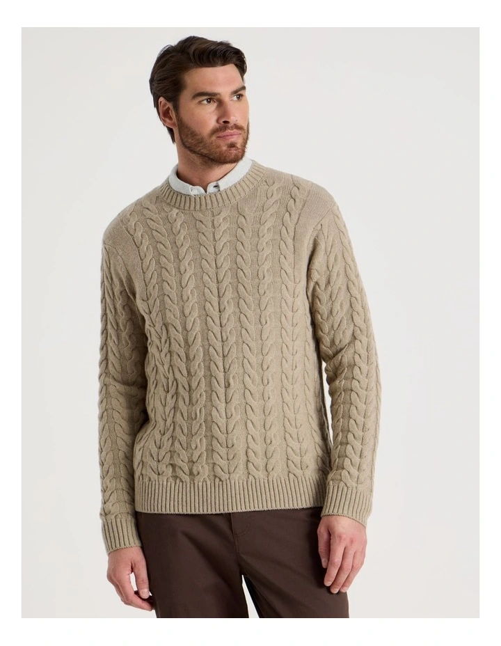 Crew Neck Cable Knit in Sand image 3