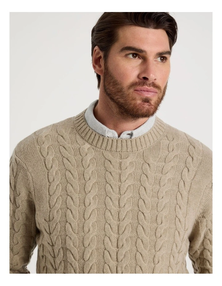 Crew Neck Cable Knit in Sand image 4