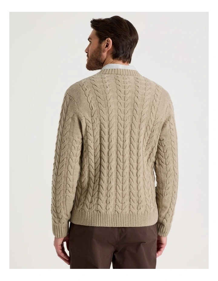 Crew Neck Cable Knit in Sand image 5