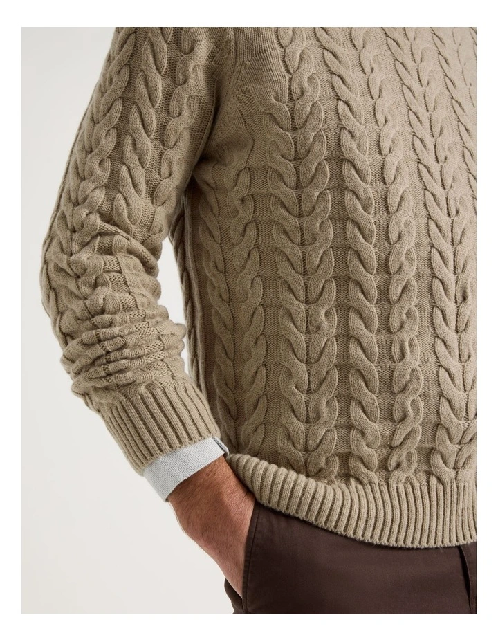 Crew Neck Cable Knit in Sand image 6