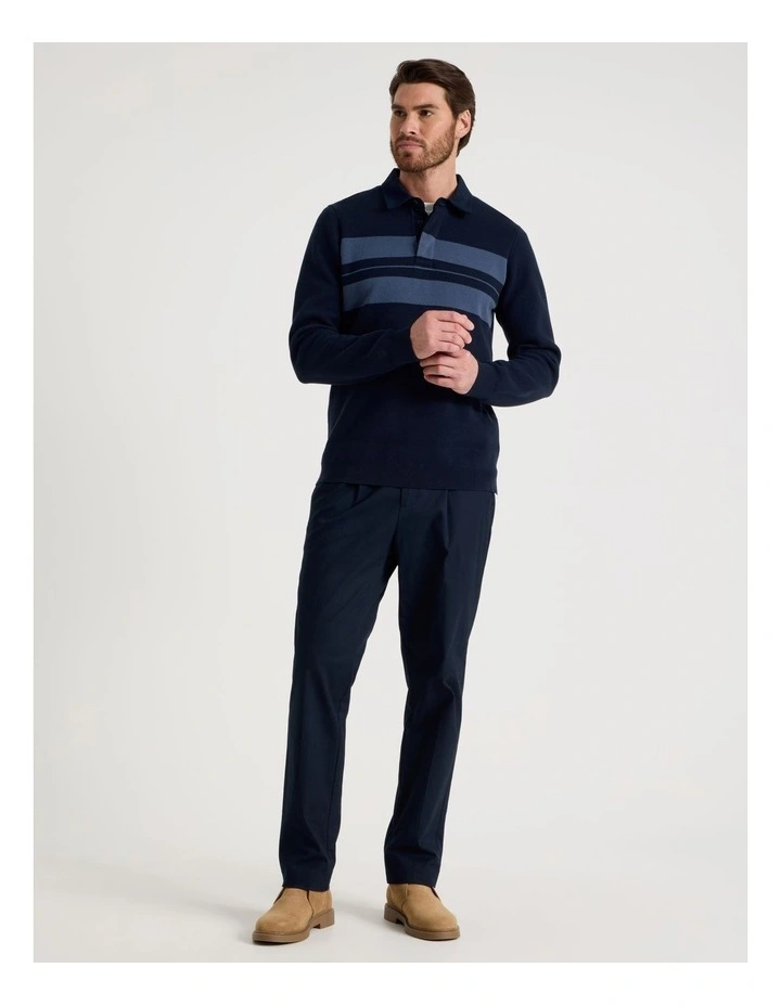 Long Sleeve Striped Knit Rugby Polo in Navy image 3
