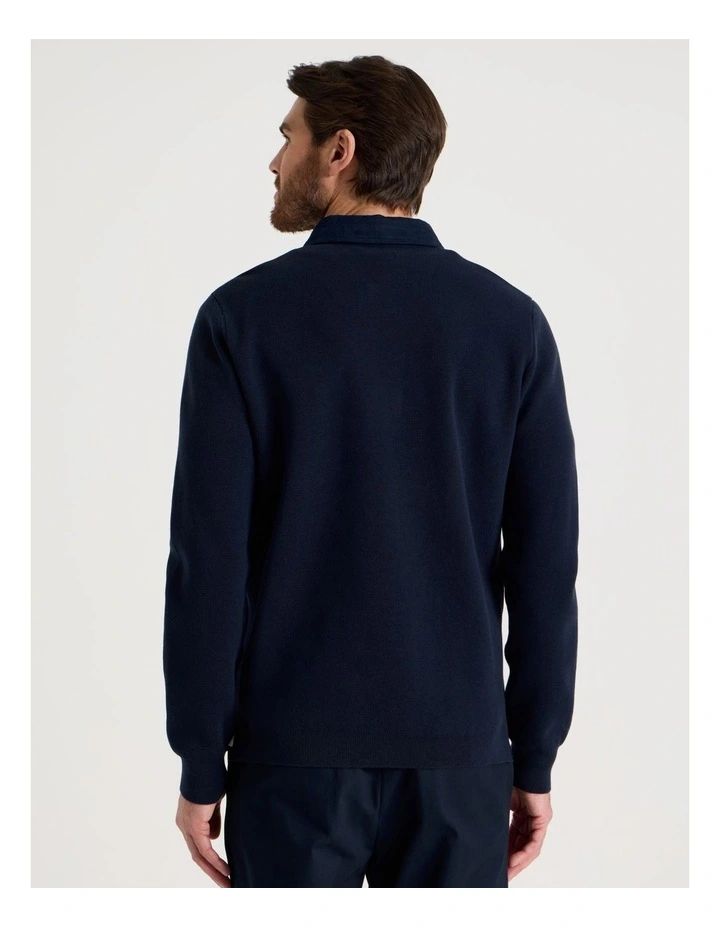 Long Sleeve Striped Knit Rugby Polo in Navy image 6