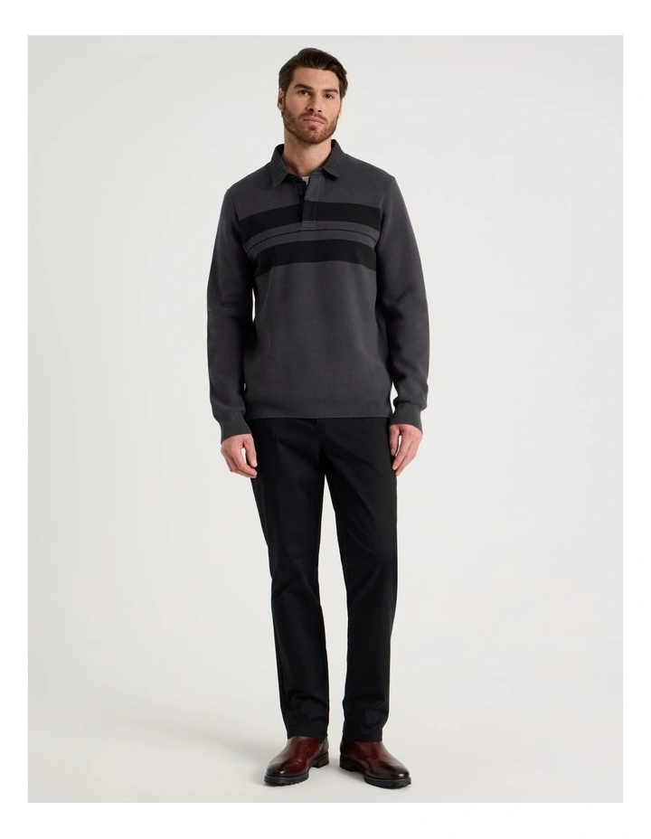 Long Sleeve Striped Knit Rugby Polo in Charcoal image 2