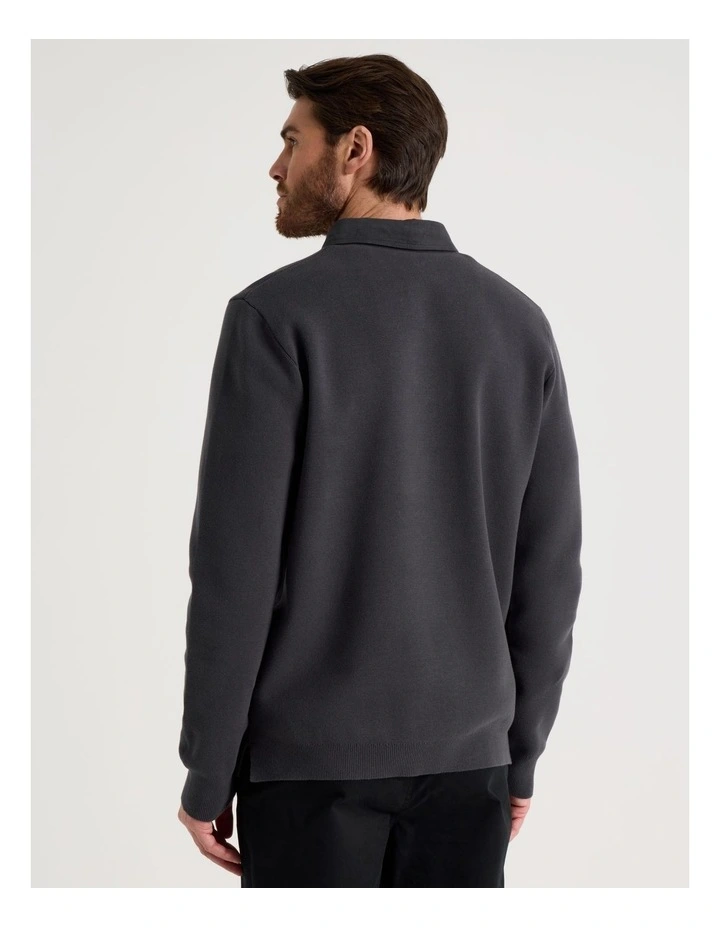 Long Sleeve Striped Knit Rugby Polo in Charcoal image 6