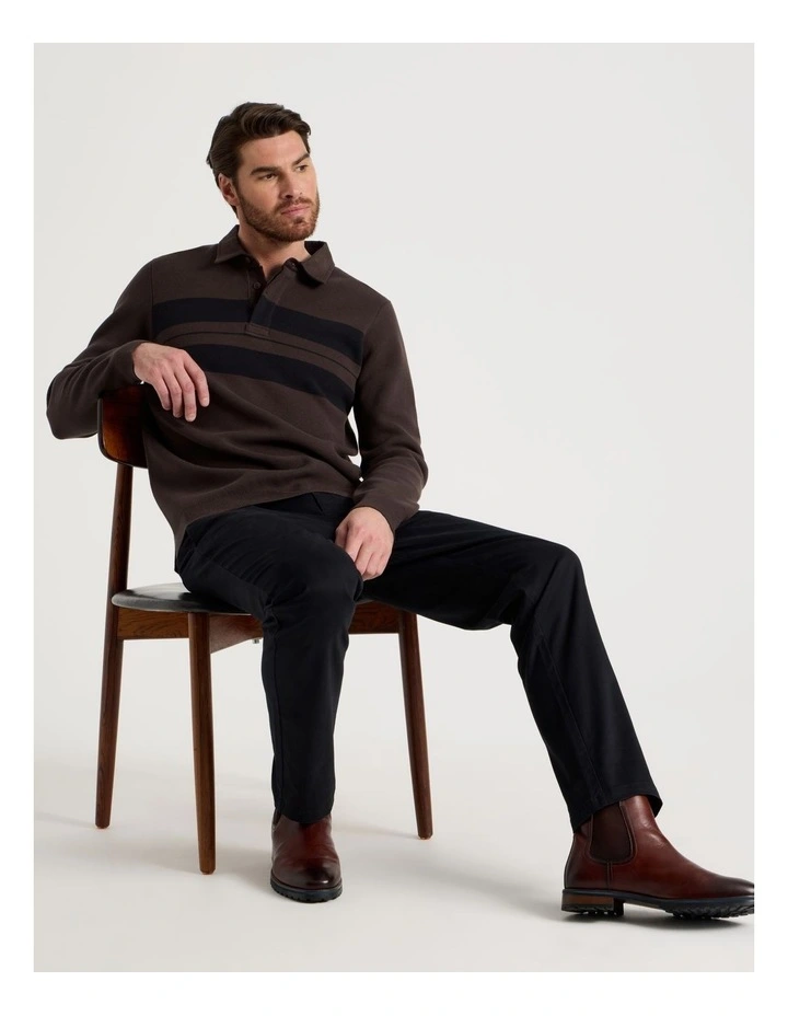 Long Sleeve Striped Knit Rugby Polo in Brown image 3