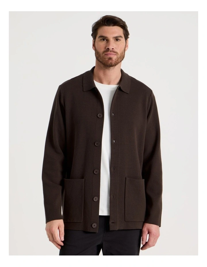 Milano Knit Button Through Shirt in Brown image 1