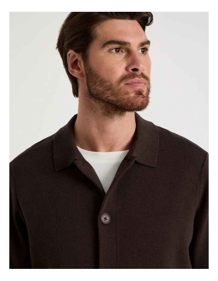 Milano Knit Button Through Shirt in Brown image 2