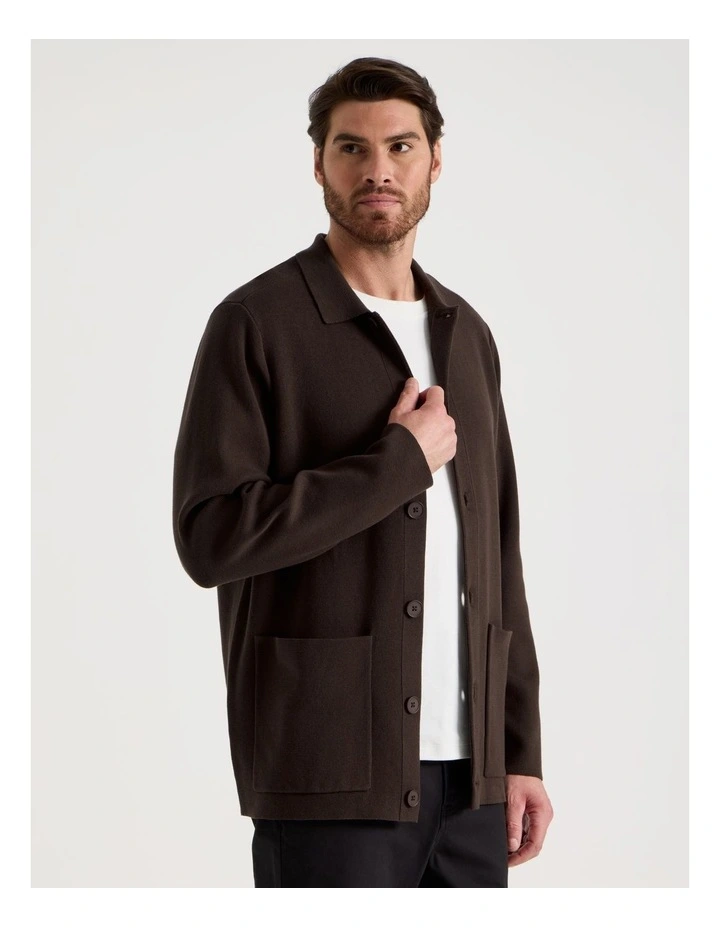 Milano Knit Button Through Shirt in Brown image 3