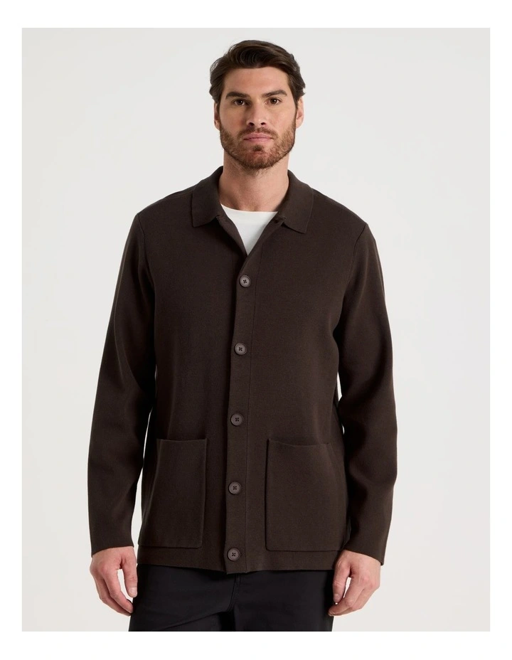 Milano Knit Button Through Shirt in Brown image 5