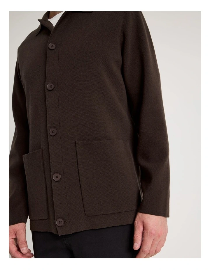 Milano Knit Button Through Shirt in Brown image 7