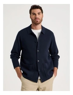 Milano Knit Button Through Shirt in Navy